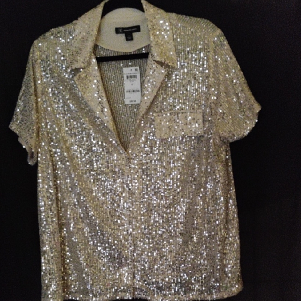 INC International Concepts Silver Sequin Top- NEW  - 1X Beautiful